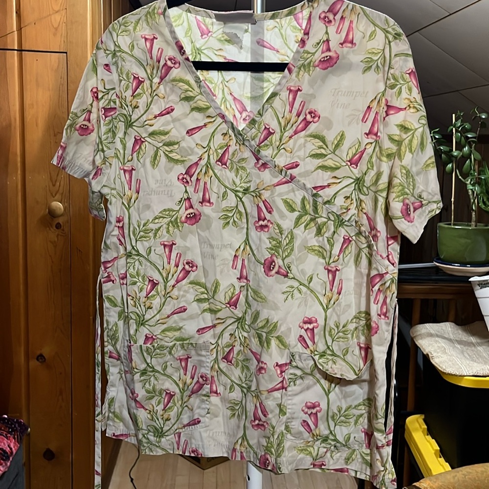 Flower Print Scrub Top